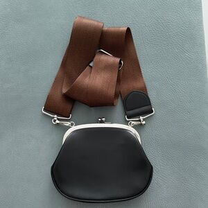 Comme des Garcons Black Crossbody Bag with Brown Strap